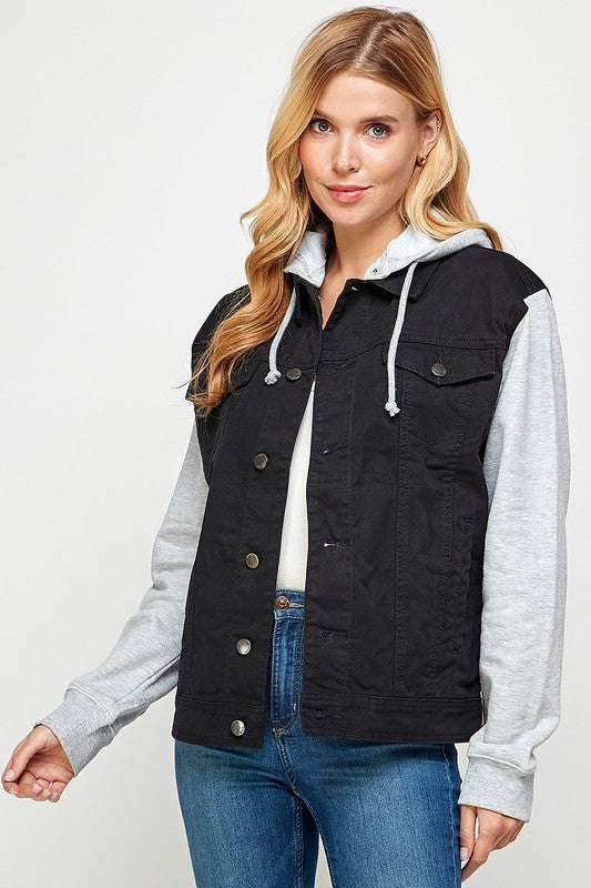 Women's Denim  Jacket with Fleece Hoodies- 4 Colors