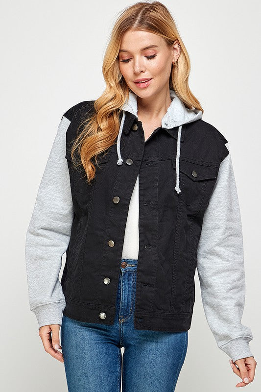 Women's Denim  Jacket with Fleece Hoodies- 4 Colors