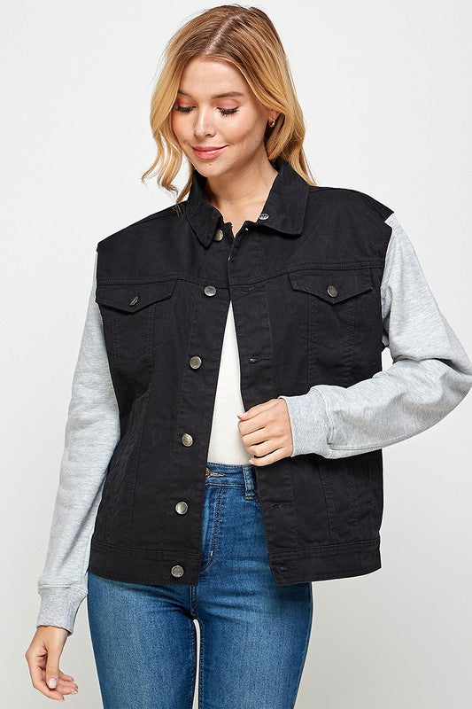 Women's Denim  Jacket with Fleece Hoodies- 4 Colors