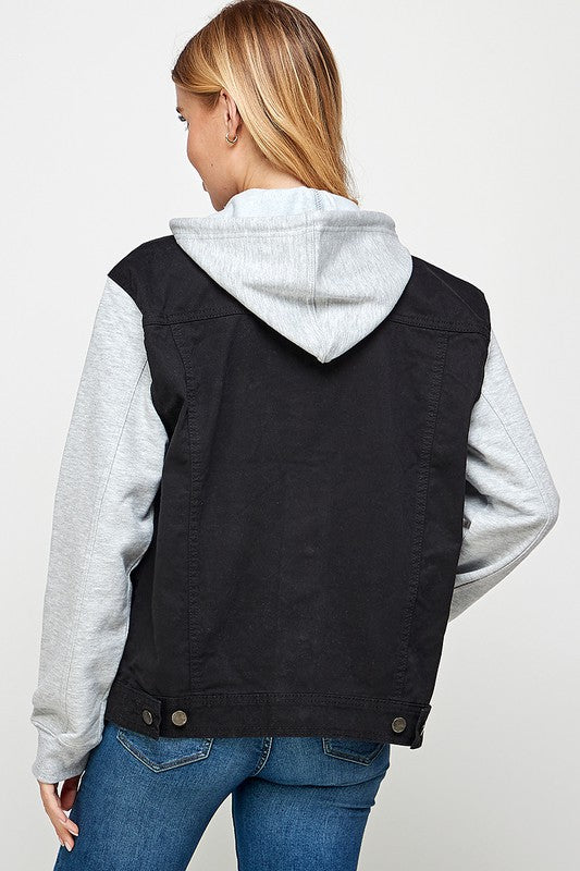 Women's Denim  Jacket with Fleece Hoodies- 4 Colors