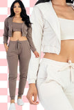 Cropped Cami with Zip-up Jacket and Joggers Set- 8 Colors