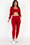 Cropped Cami with Zip-up Jacket and Joggers Set- 8 Colors