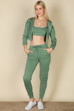 Cropped Cami with Zip-up Jacket and Joggers Set- 8 Colors