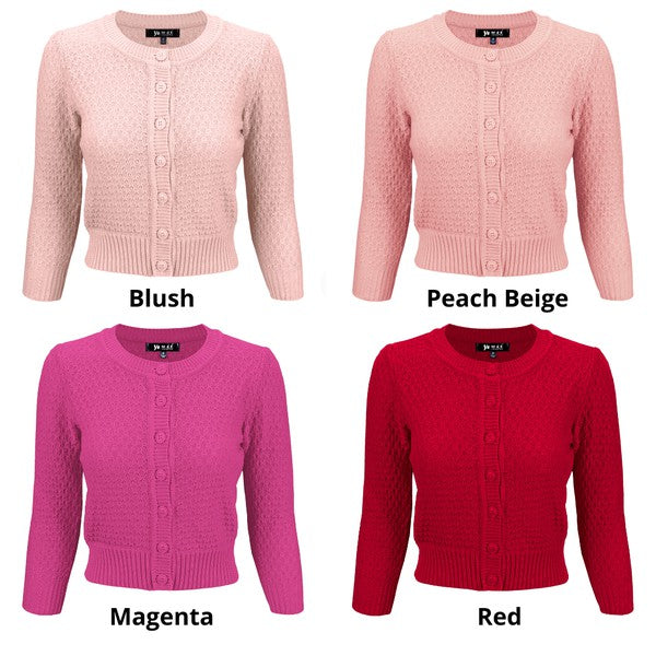 Plus Size Cute Pattern Cropped Cardigan Sweater  3/4 Sleeve-19 Colors