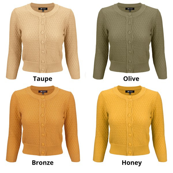 Plus Size Cute Pattern Cropped Cardigan Sweater  3/4 Sleeve-19 Colors