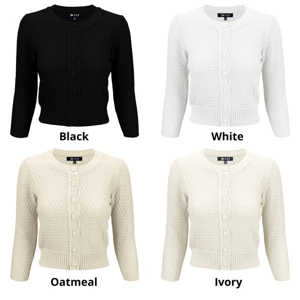 Plus Size Cute Pattern Cropped Cardigan Sweater  3/4 Sleeve-19 Colors