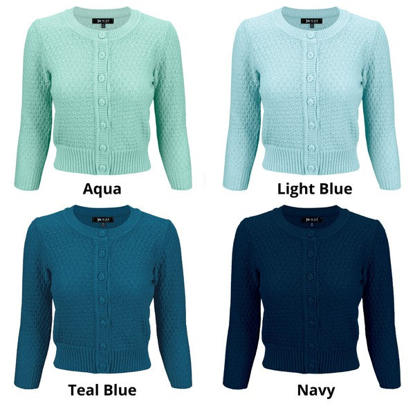 Plus Size Cute Pattern Cropped Cardigan Sweater  3/4 Sleeve-19 Colors