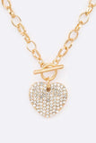 Crystal Heart Pendant Toggle Necklace Set- 3 Colors