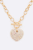 Crystal Heart Pendant Toggle Necklace Set- 3 Colors