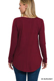 Long Sleeve V-Neck Round Hem Top- 3 Colors