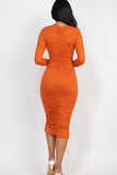 Ruched Long Sleeve Midi Dress-6 Colors