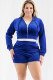 Plus Size Velour Crop Zip Up Hoodie and Shorts Set- 5 Colors