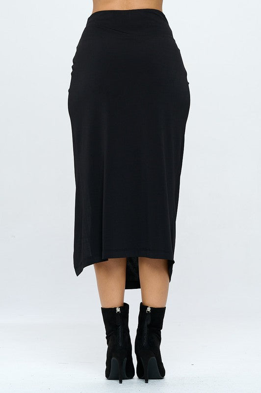 Renee C Made in USA Midi Skirt with Front Knot and Slit