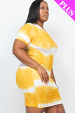 Plus Size Stripe Tie-Dye Printed Mini Dress- 4 Colors