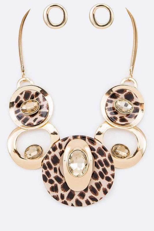 Crystal Hoops Statement Necklace Set- 8 Colors