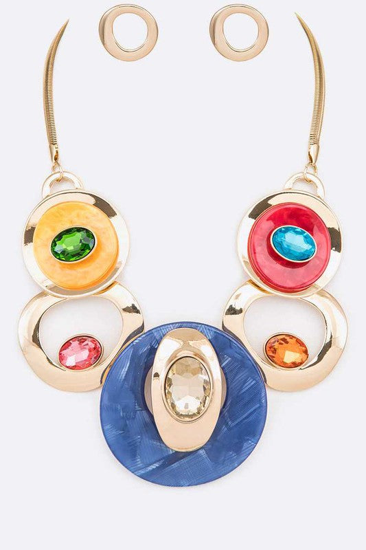 Crystal Hoops Statement Necklace Set- 8 Colors