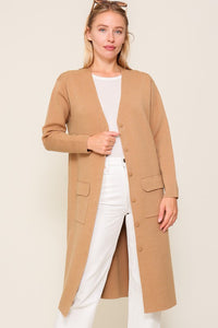 Button Front V Neck Kimono Cardigan- 2 Colors