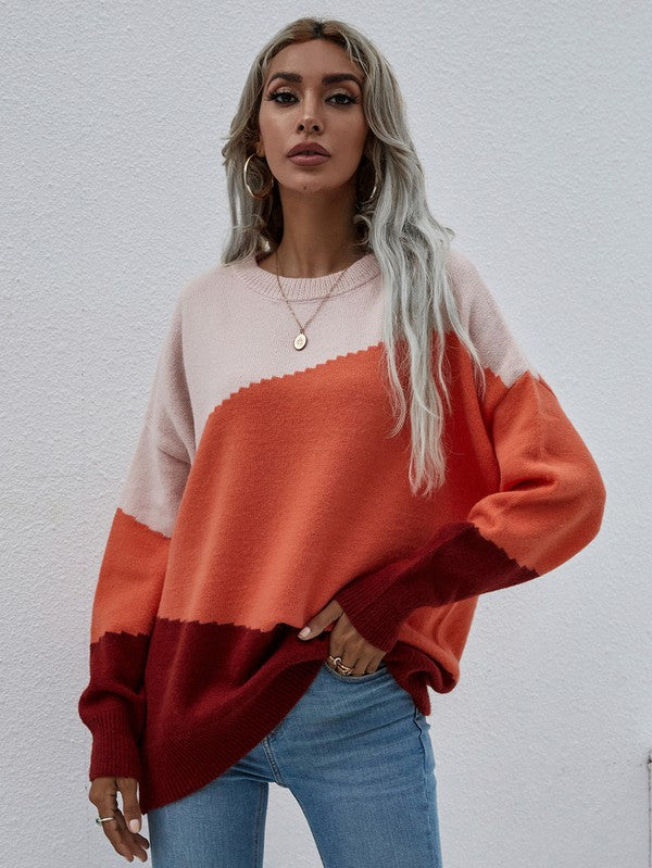 Women's Long Sleeve Round Neck Sweater Top