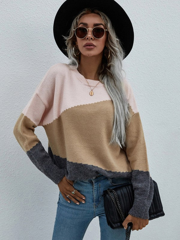 Women's Long Sleeve Round Neck Sweater Top