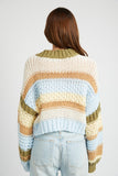 MULTI STRIPED SWEATER WITH MOCK NECK-2 COLORS