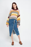 MULTI STRIPED SWEATER WITH MOCK NECK-2 COLORS
