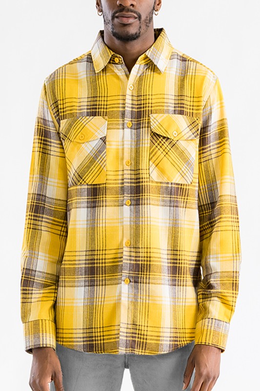 Men's Regular Fit Checker Plaid Flannel Long Sleeve-9 Colors