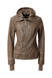 Women's Hood PU Leather Jacket- 4 Colors