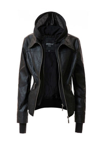 Women's Hood PU Leather Jacket- 4 Colors