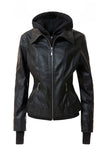 Women's Hood PU Leather Jacket- 4 Colors