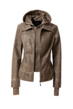 Women's Hood PU Leather Jacket- 4 Colors