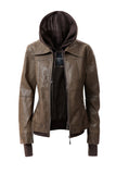 Women's Hood PU Leather Jacket- 4 Colors