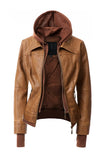 Women's Hood PU Leather Jacket- 4 Colors