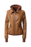 Women's Hood PU Leather Jacket- 4 Colors