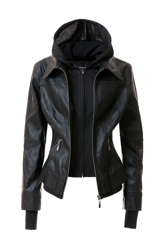 Women's Hood PU Leather Jacket- 4 Colors