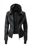 Women's Hood PU Leather Jacket- 4 Colors