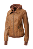 Women's Hood PU Leather Jacket- 4 Colors