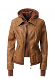 Women's Hood PU Leather Jacket- 4 Colors