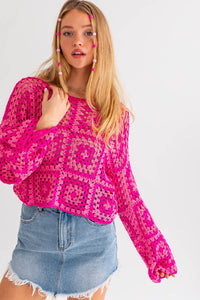 LONG SLEEVE CROCHET TOP (2 COLORS)