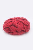 Large Fur Pom Cable Knit Beret Beanie- 7 colors