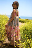 Floral Boho Stripe Mixed Full Skirt Maxi Dress