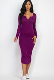 Split Neck Long Sleeve Midi Dress-10 Colors