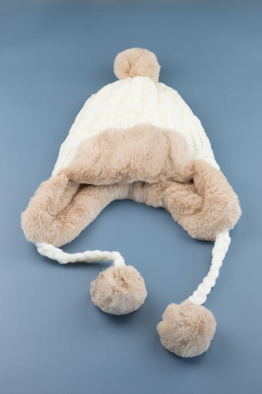 Cable Weave Pom Trapper Hat (4 Colors)