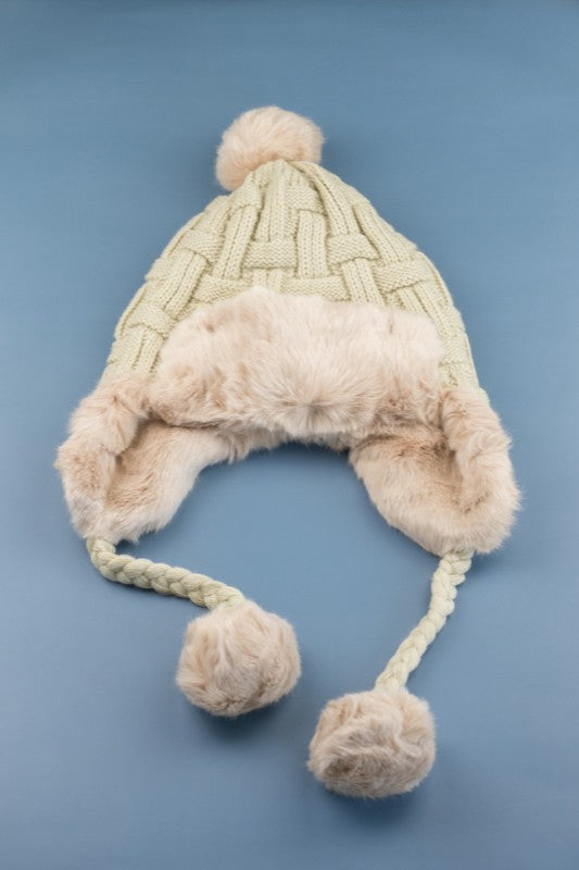 Cable Weave Pom Trapper Hat (4 Colors)
