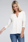 Melange Baby Waffle V-Neck Long Sleeve Top-3 Colors