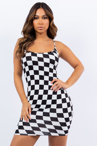 Black & White Checkerboard Mini Dress