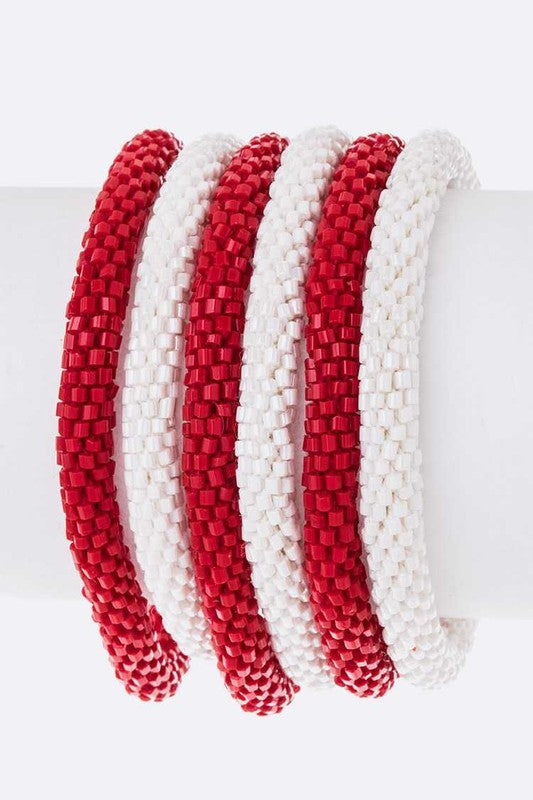 Red White Nepal Roll On Bracelet Set