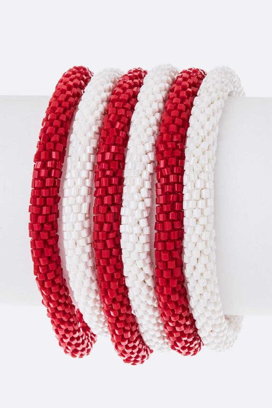 Red White Nepal Roll On Bracelet Set