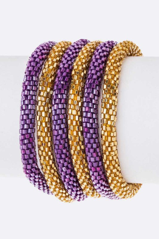 Purple Gold Team Color Nepal Bracelet Set