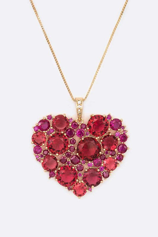 Cubic Zirconia Large Heart Pendant Necklace-2 Colors