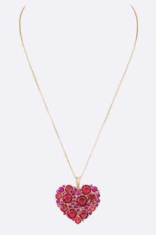 Cubic Zirconia Large Heart Pendant Necklace-2 Colors